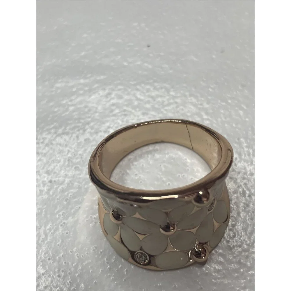 Roxi‎ Golden White Enamel Crystals Daisies Costume Ring Size 7.5 New No Tag